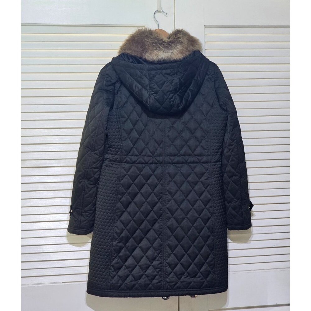 Michael Kors Women's Green Quilted Coat Jacket With Faux Fur Collar M 2755 - Picture 12 of 14